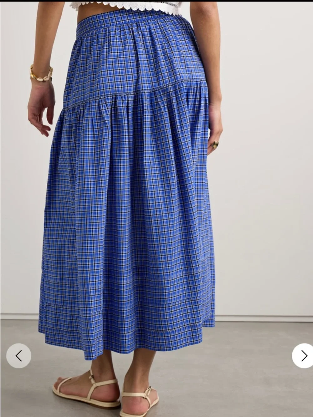DÔEN Sebastiane Tiered Checked Voile Midi Skirt NWT in Blue Cassis Check - Picture 5 of 7